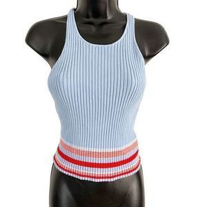 C/MEO Collective Cross Back Cropped Tank Top Blue Red Small Preppy Sporty Chic‎